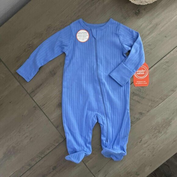 5/$20 NEW 0-3M Blue Ribbed Sleep N Play Footie Pajamas - Picture 1 of 3